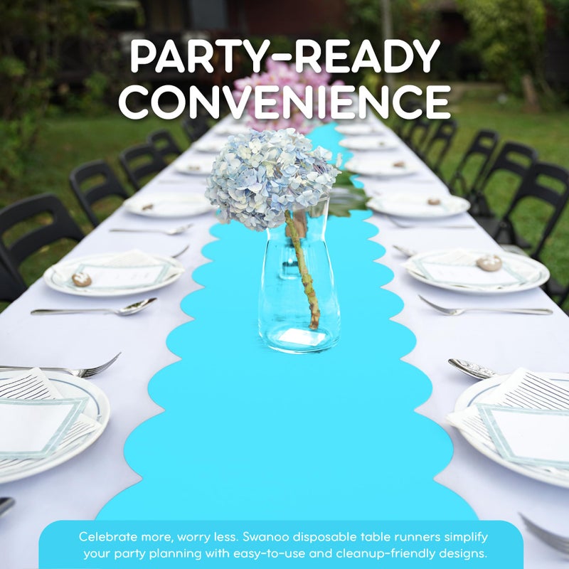 Swanoo Turquoise Plastic Disposable Table Runner. 5 Pack 14 x 108 inch. Scallop Table Runner Adds A Pop of Color to Your Party Table, by Swanoo - Image 3